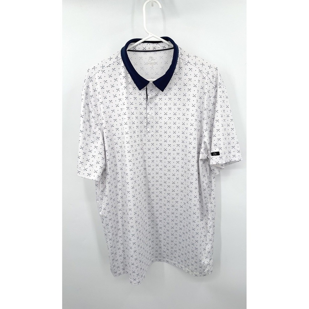 Obla Performance Polo Shirt Mens XL White Golf Print Short Sleeve Collared